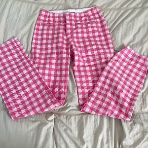 Emma Mullholland on Holiday Pink Plaid Pants Denim Jeans Straight Leg Small